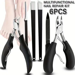 6 Piece Multi-Functional Manicure Tool Kit, Dual Claw Ingrown Nail Clippers, Dead Skin Remover, File, Home Thick Nail Care Set