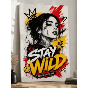 "Stay Wild" Graffiti Style Canvas Wall Art, Modern Pop Art Print, Aesthetic Living Room Bedroom Decor, Bold Statement Poster Gift,wall decor,poster.