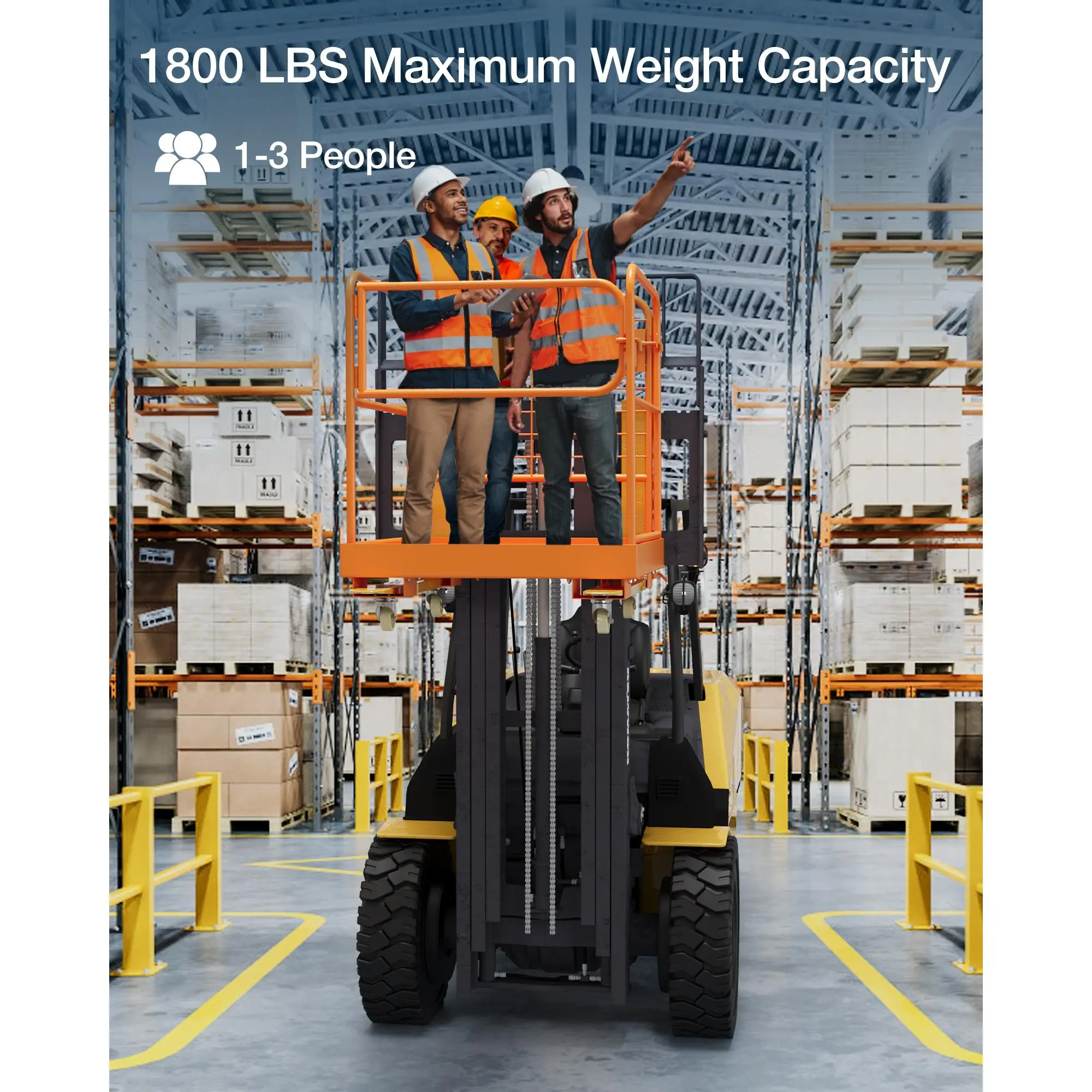 Garvee Forklift Safety Cage Work Platform, 36 x 36 in Man Basket - Heavy-Duty Steel, Aerial Lift Platform for Lifting & Loading, 1800 lb Capacity - 4 Wheels
