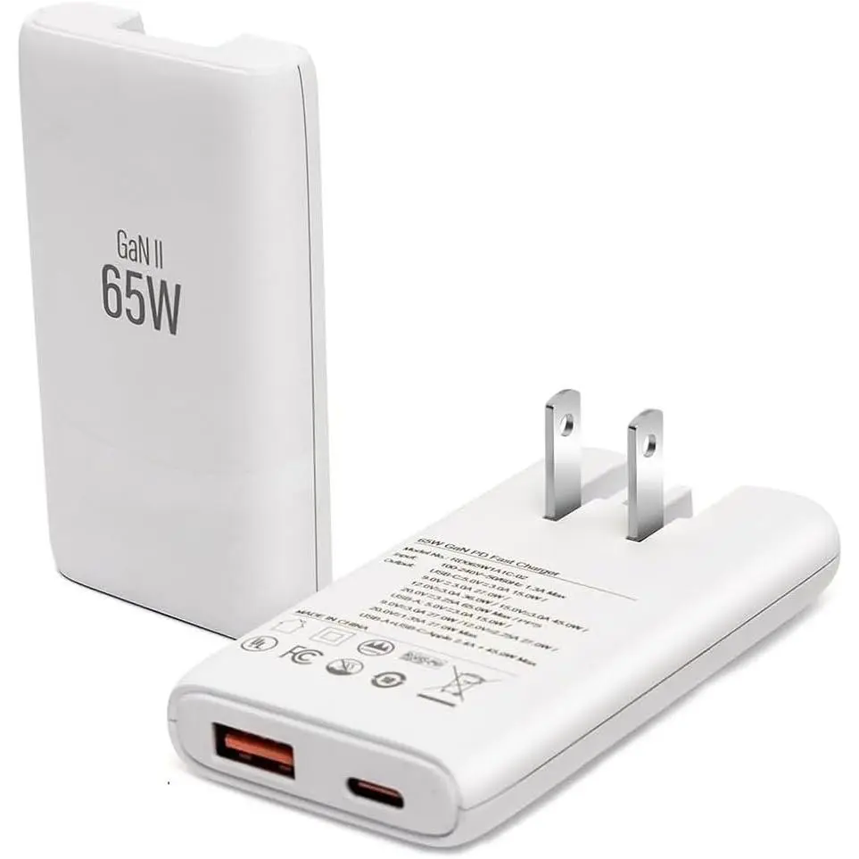 65W Flat GaN USB C Charger,-Port  Wall Charger,PD 3.0 & QC 4.0,Foldable Plug for MacBook Pro/Air,  15, iPad Pro, Galaxy S24, Steam Deck &  (White)