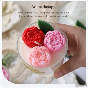 Rose Scented Aromatherapy Candle, Soy Wax & Natural Essential Oils, Smoke-Free, 3D Floral Design, Glass Jar, Home Decor Gift
