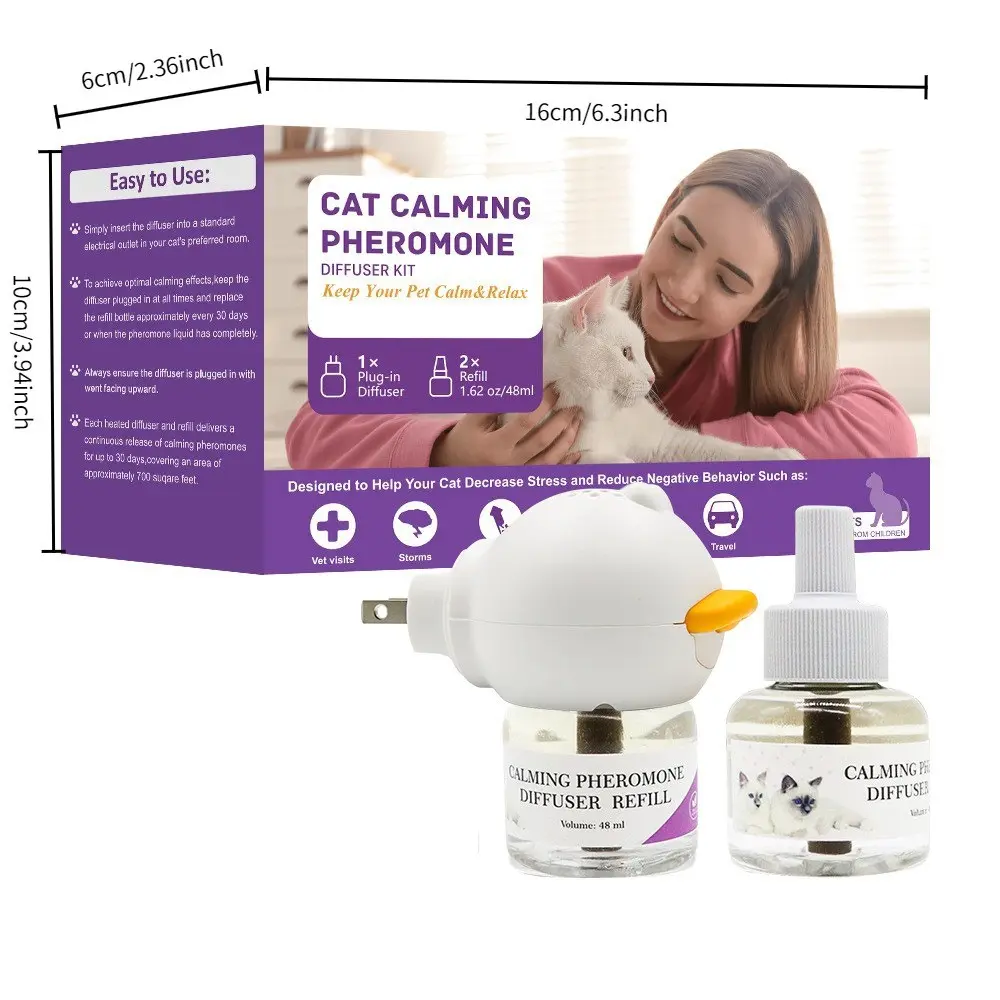 Cat Calm Diffuser Kit with Boundary Spray, Electric Pheromone Heater & 2 Refills, Stops Urine Marking & Stress, Safe Indoor Use, Odorless
