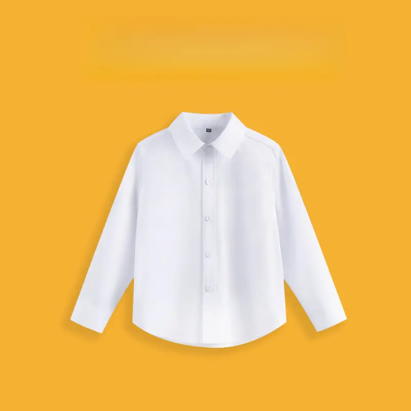 Children's white cotton shirt, boys' long-sleeve white shirt, spring and autumn girls' white inner top, student school uniform for performances