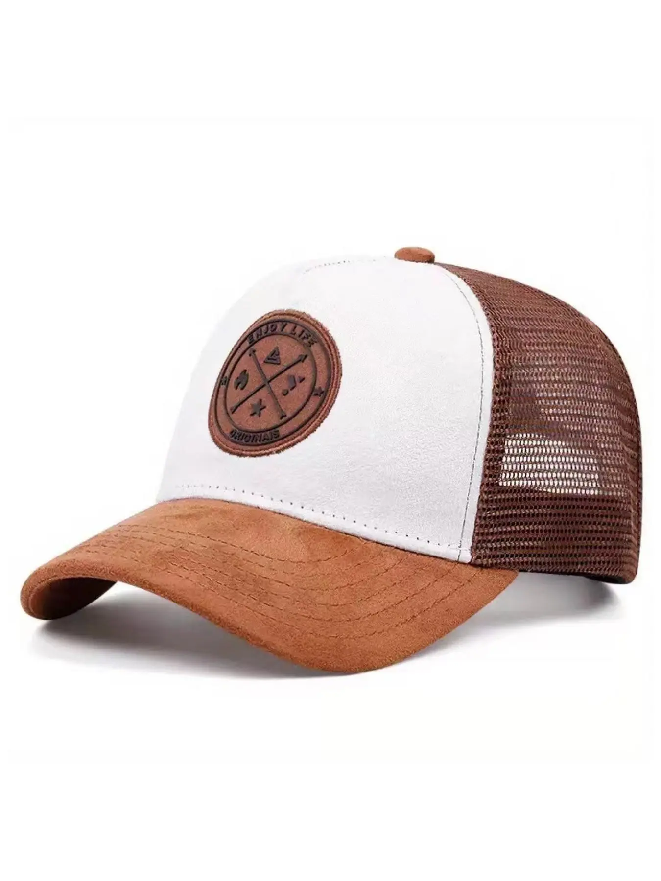 1 Piece Unisex Round Patch Baseball Cap, Embossed Logo Badge, Spring‑Summer Sun‑Shading Mesh Khaki Hat, Casual Outdoor Sun‑Protection Cap, Y2K‑Style, Trendy & Versatile