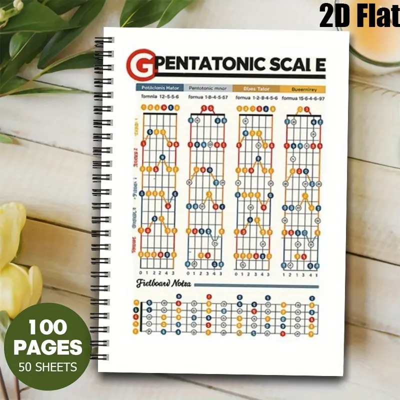 1 Pack G Pentatonic Scale Spiral Notebook, 5.7x8.26 Inch, Music Theory Practice Journal with Guitar Fretboard Charts, Ideal for Music Learning, Songwriting, Christmas/Birthday Gift for Guitarists and Music Enthusiasts [2D] Flat