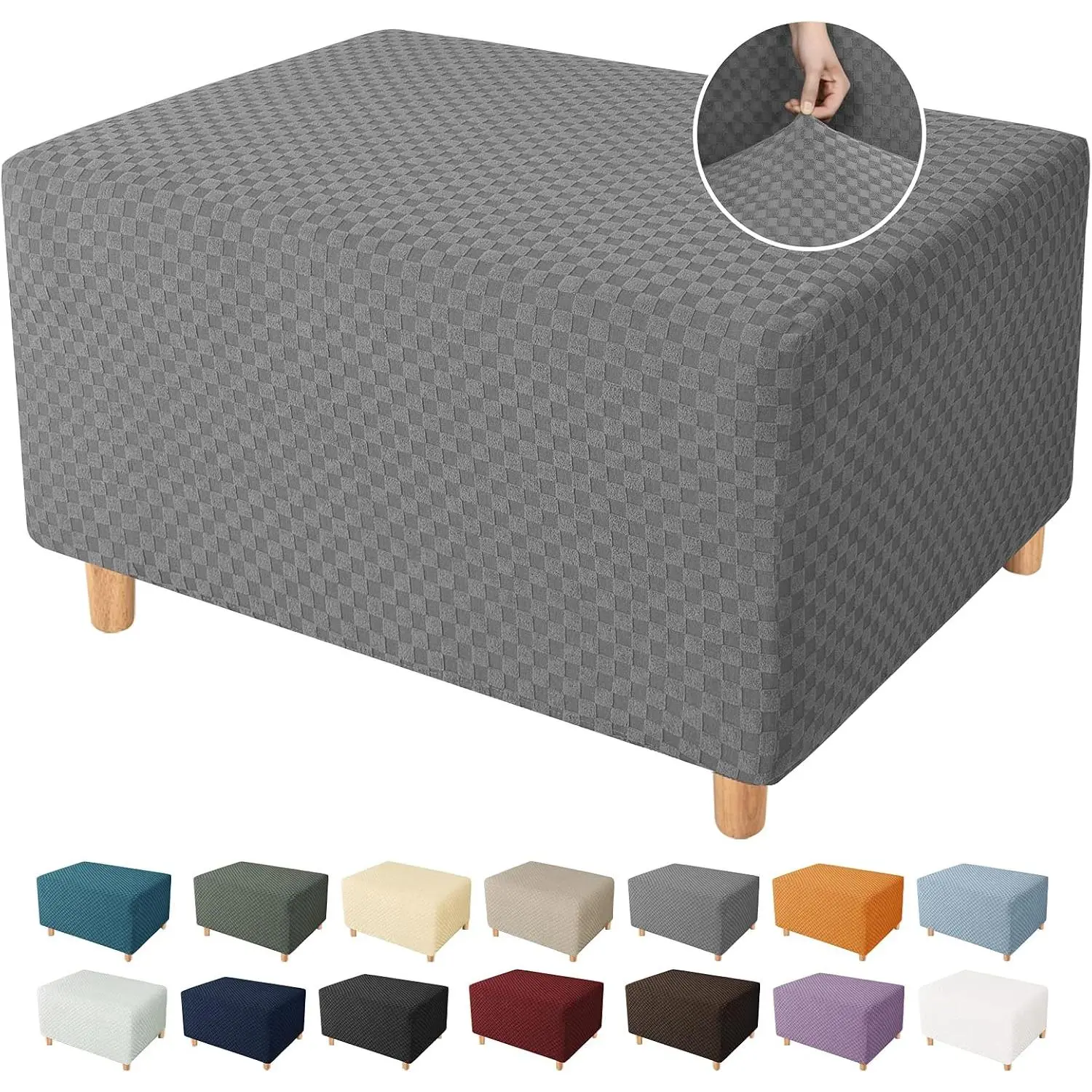 Ottoman Cover Latest High Stretch Folding Footstool Protector Rectangle Removable Slipcover (Ottoman Small, Light Gray)