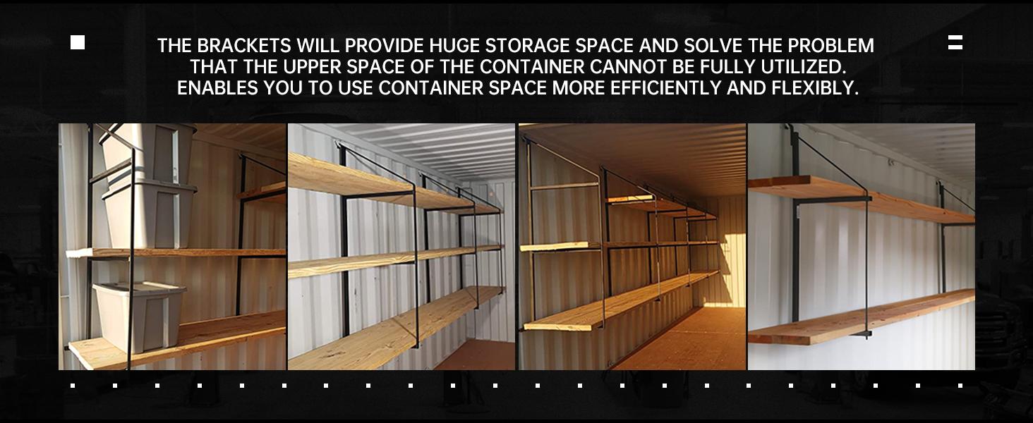 HECASA 22 1/8"W x 60 1/2"H Cargo Shipping Container Shelving Shelf Brackets Black Powder Coated Steel 4Pcs Wall Mounted Hanger Wall Mount Organizer Decor Hanging