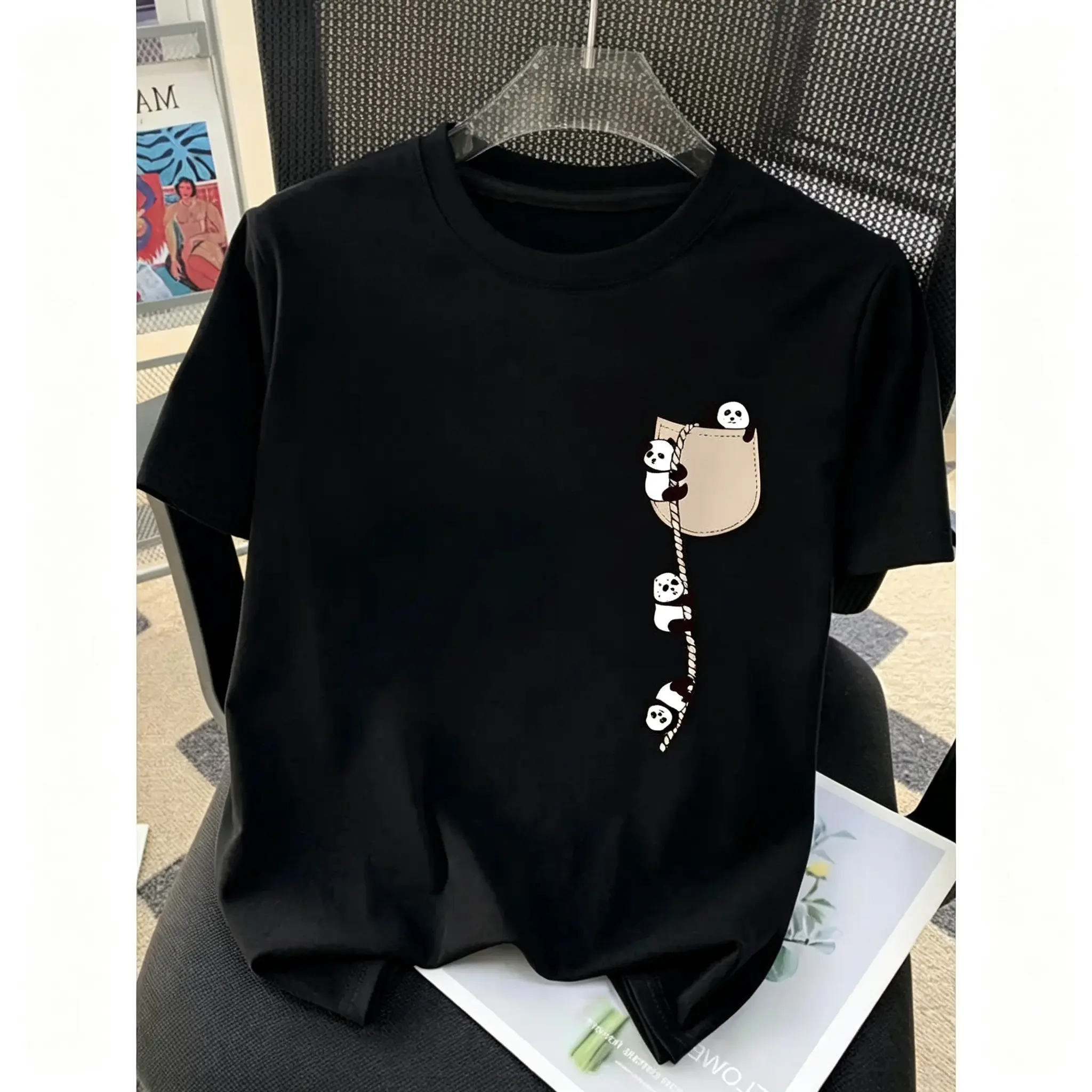 Panda Print T Shirt Womens Cartoon Animal Crew Neck Short Sleeve Summer Casual Streetwear Sports