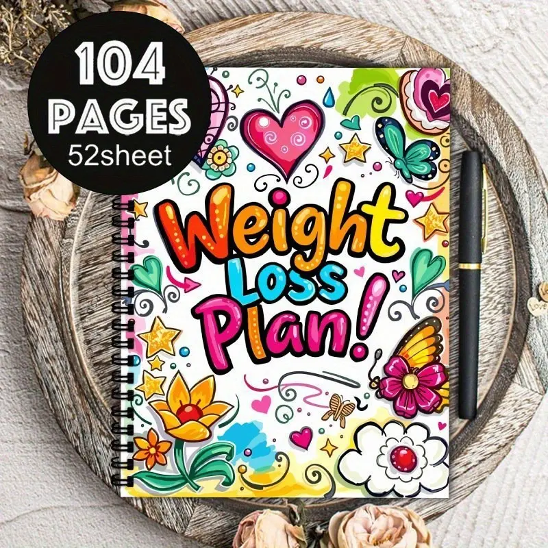 Weight Loss Planner Coil Notebook, 104 Pages Template, Track Weight, Diet, Exercise, Self-Discipline Slimming Journal, Choose Two Covers