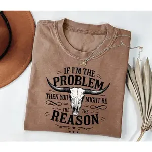 If I'm The Problem Then You Might Be The Reason Retro Country Music Graphic Tee, Unisex Vintage Western Concert T-Shirt Trending Casual Top