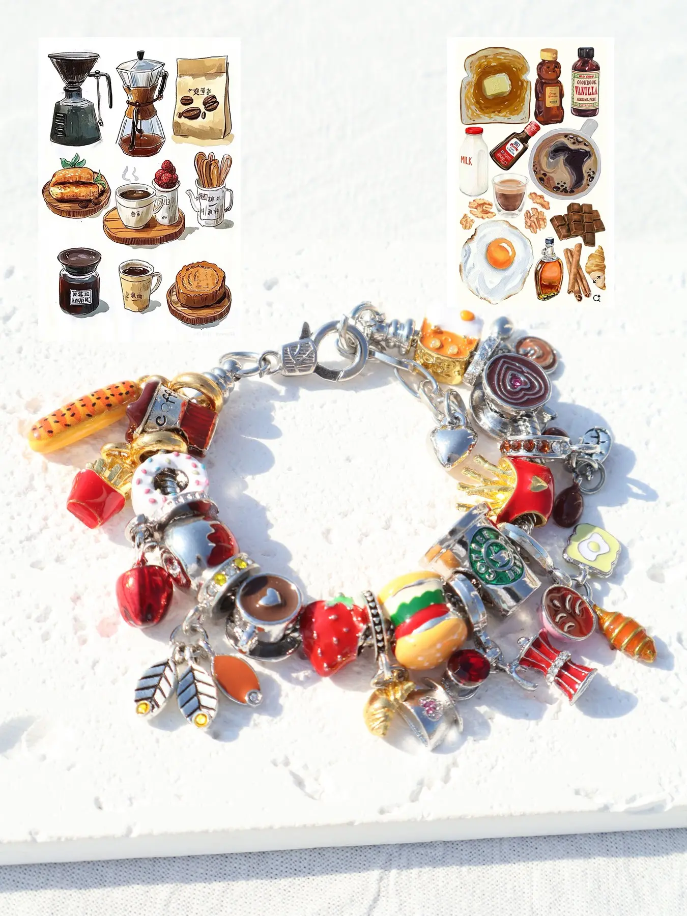 Coffee Style DIY Bracelet, French Fries Coffee Machine Afternoon Tea Theme Bracelet, Full String Coffee Beans Daily Wear Chain Bracelet
