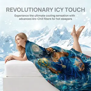 Yoruba Sea God Yemaya Theme Cooling Summer Blanket for Hot Sleeper-Q-Max >0.25 Lightweight Breathable Soft-Vintage Oil Painting Style Sofa Throw Blanket Bedroom Summer Quilt Office Nap Blanket Car Small Blanket