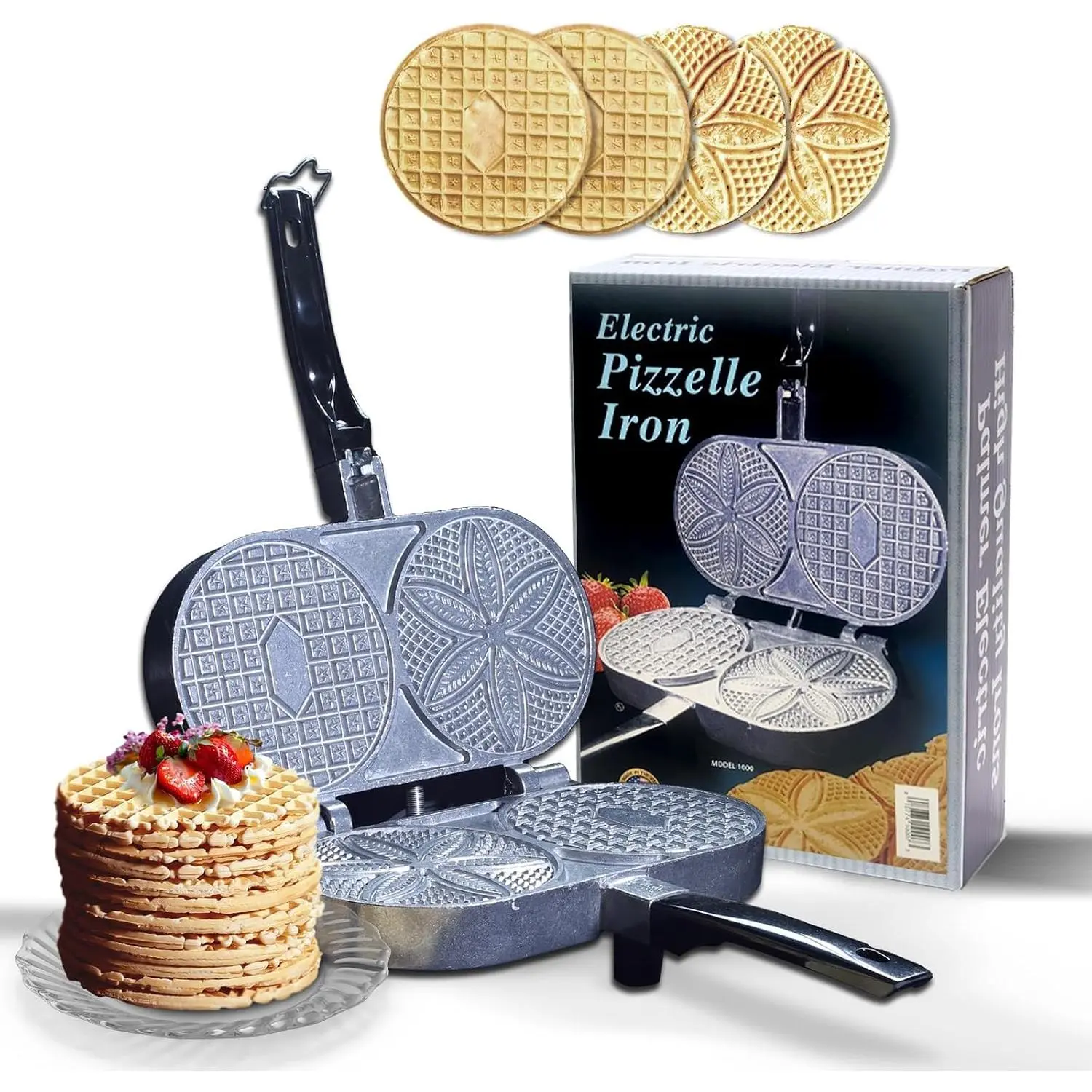 C.  Pizzelle Iron Model 1000, 800 Watts Pizelle Maker Electric,  Made Pizelle Press, Makes Two 5-Inch Authentic Pizelles, Pizelle Cookie Press,  Housewarming Gifts for Her