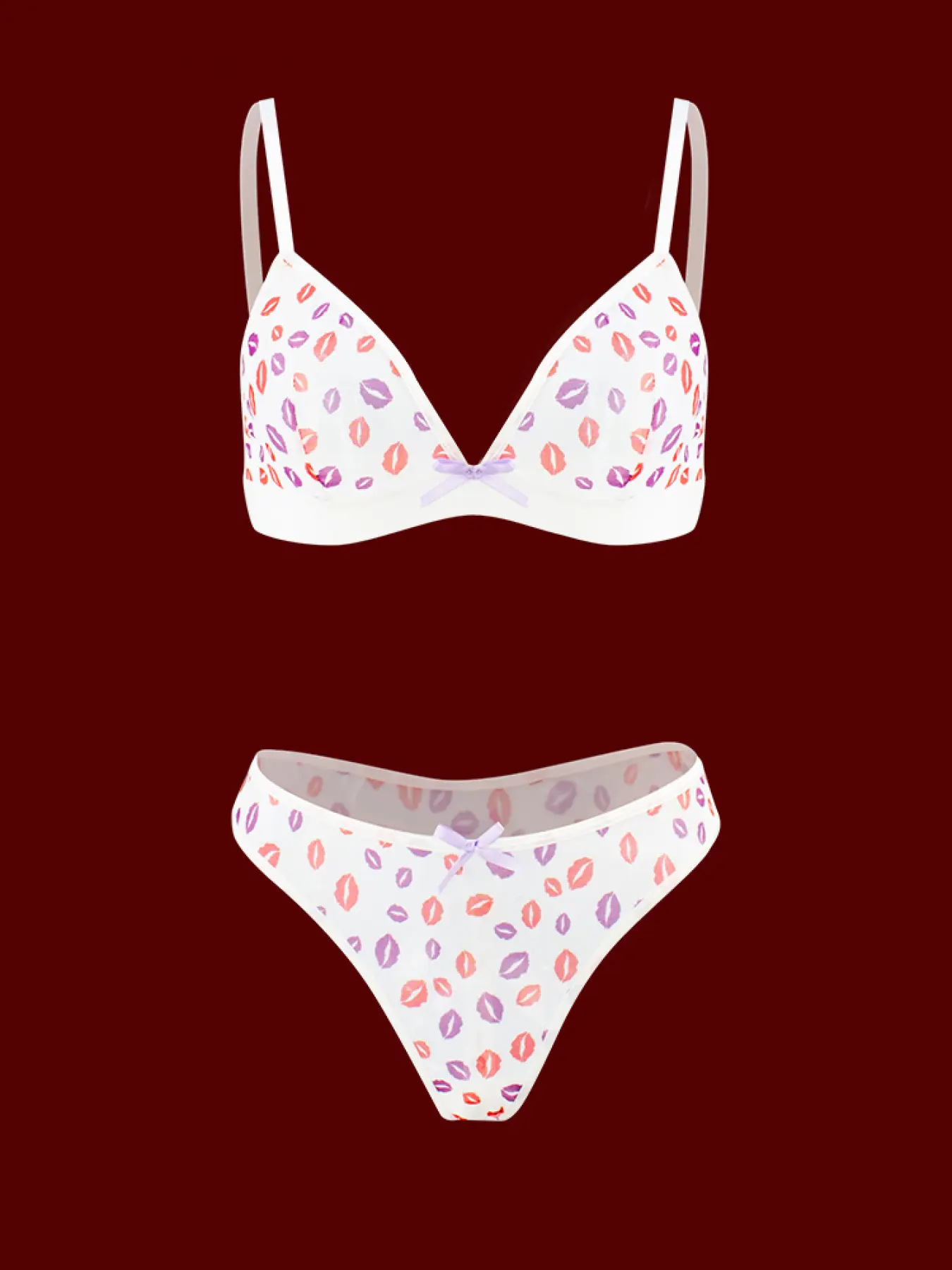 Sweet Cute Mesh Printed Women's Lingerie Set No Underwire Spaghetti Strap 2 Pieces Bra Thong Funny Outfit Girl's Nightwear Adult Sleepwear Sexy Spice Girl Gift Set