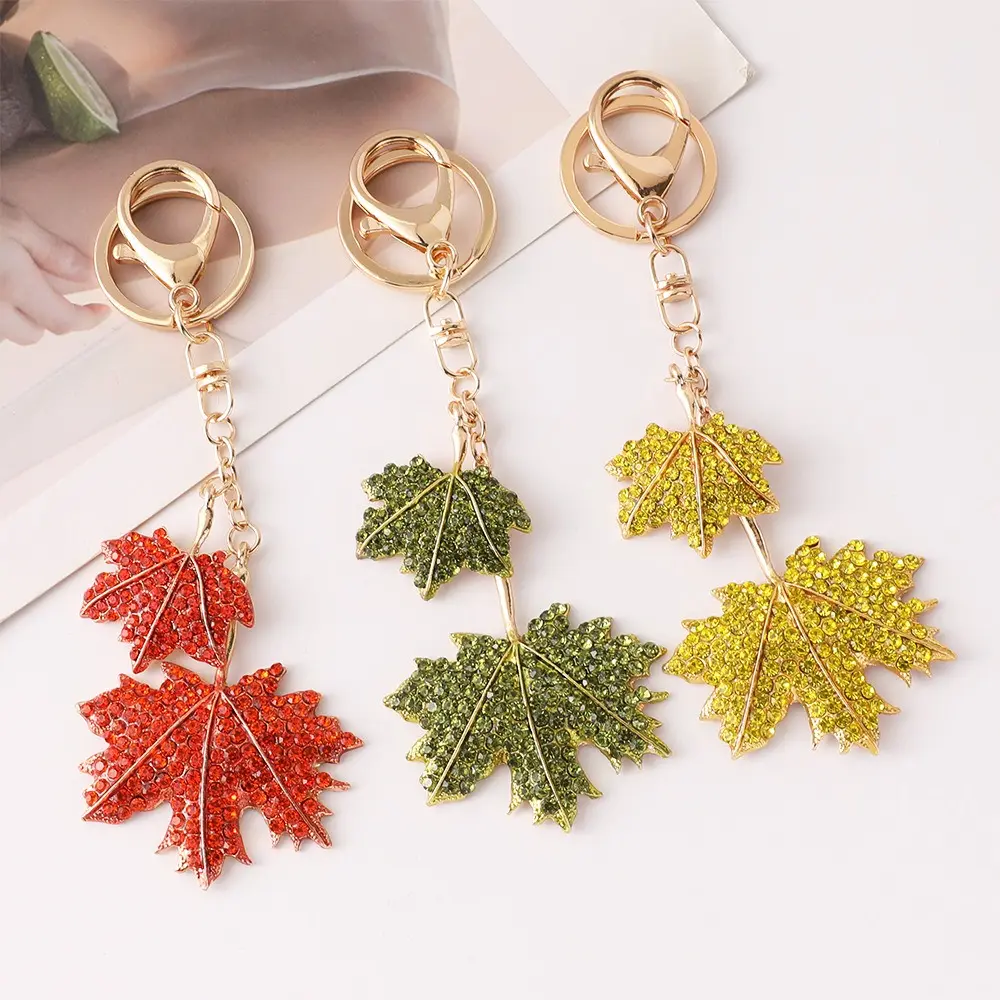 Leaf Shape Stainless Steel Bag Charm with Sparkly Rhinestone & Pearl Pendant, Aesthetic Nature Theme Keychain for Women's Daily Wear, Metal Charm, Rhinestone Dots