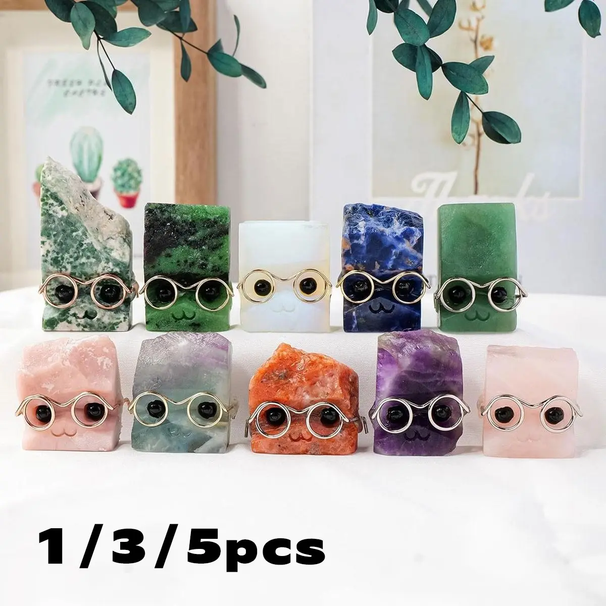 Random Color Natural Crystal Gemstone Pets, 1/3/5 Counts DIY Handmade Crystal Carving Fengshui Sculpture, Pet Memorial Ornament, Home Garden Decor