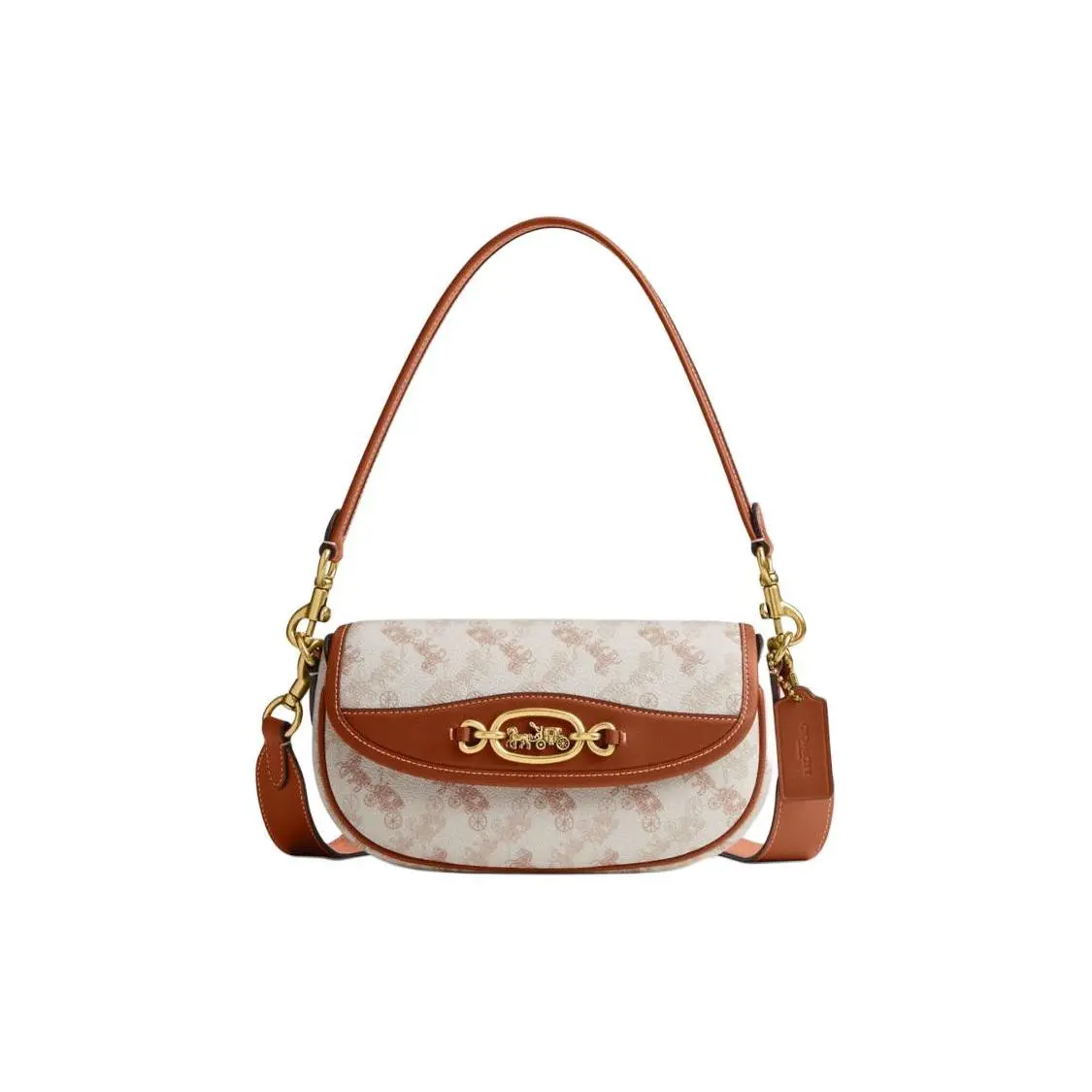 COACH Harley 23 Saddle Bag for Women – Classic Monogram Canvas and Leather, Snap Closure, Chalk and Polished Amber