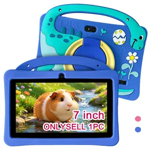 Father's Day Gift 7 Inch Kids Tablet, Android Electronic Tablet, 5G WiFi, HD Screen, Front & Rear Cameras, Full Shockproof Case, Learning & Online Class Tablet for Boys Girls, Pink & Blue, USB Cable Included, No Power Adapter