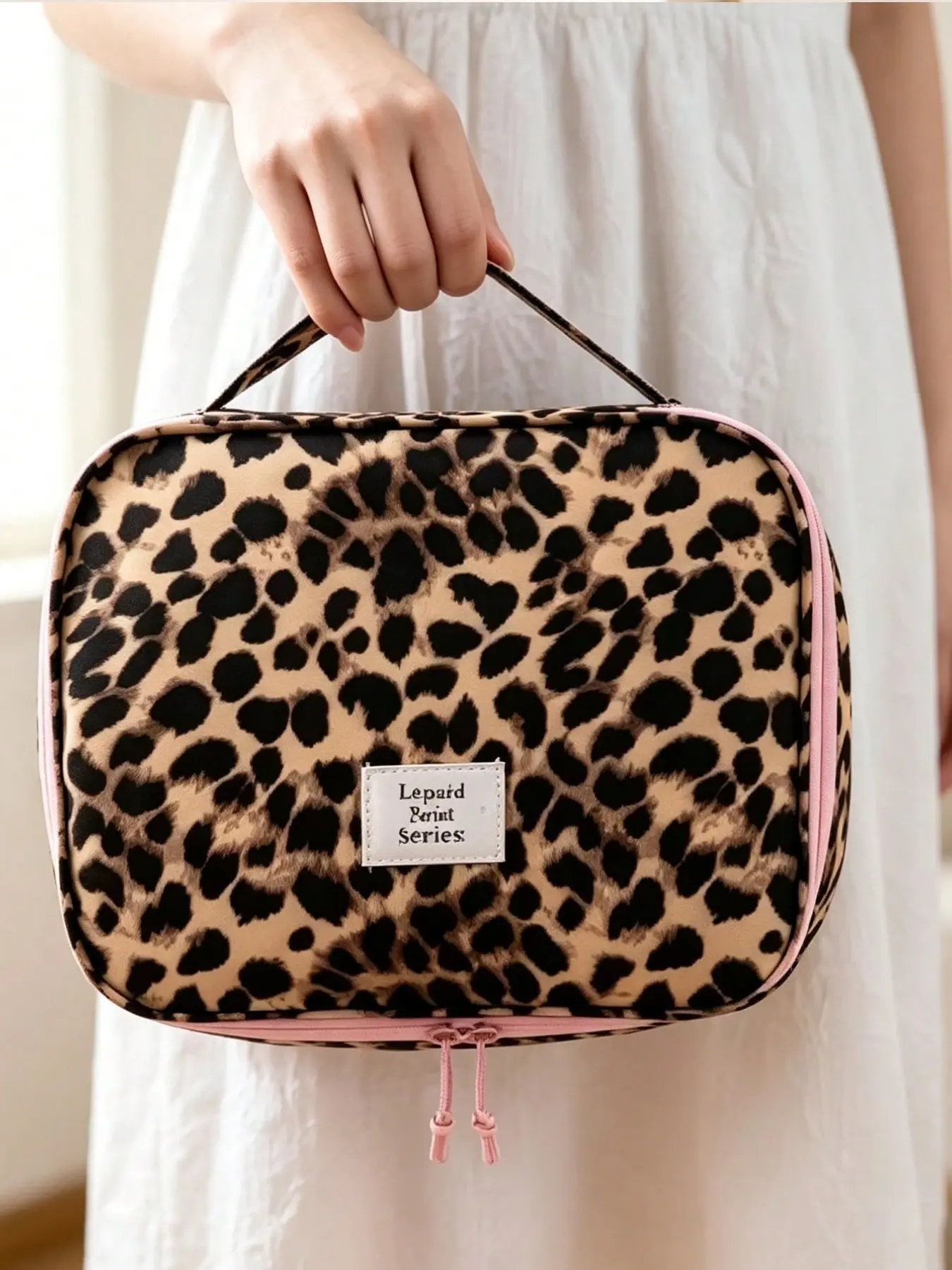 Fashion Leopard Print Makeup Bag, Dual Layer Travel Organizer, Zippered Cosmetic Storage, Perfect Gift for Women, Essential for Daily Use & Travel