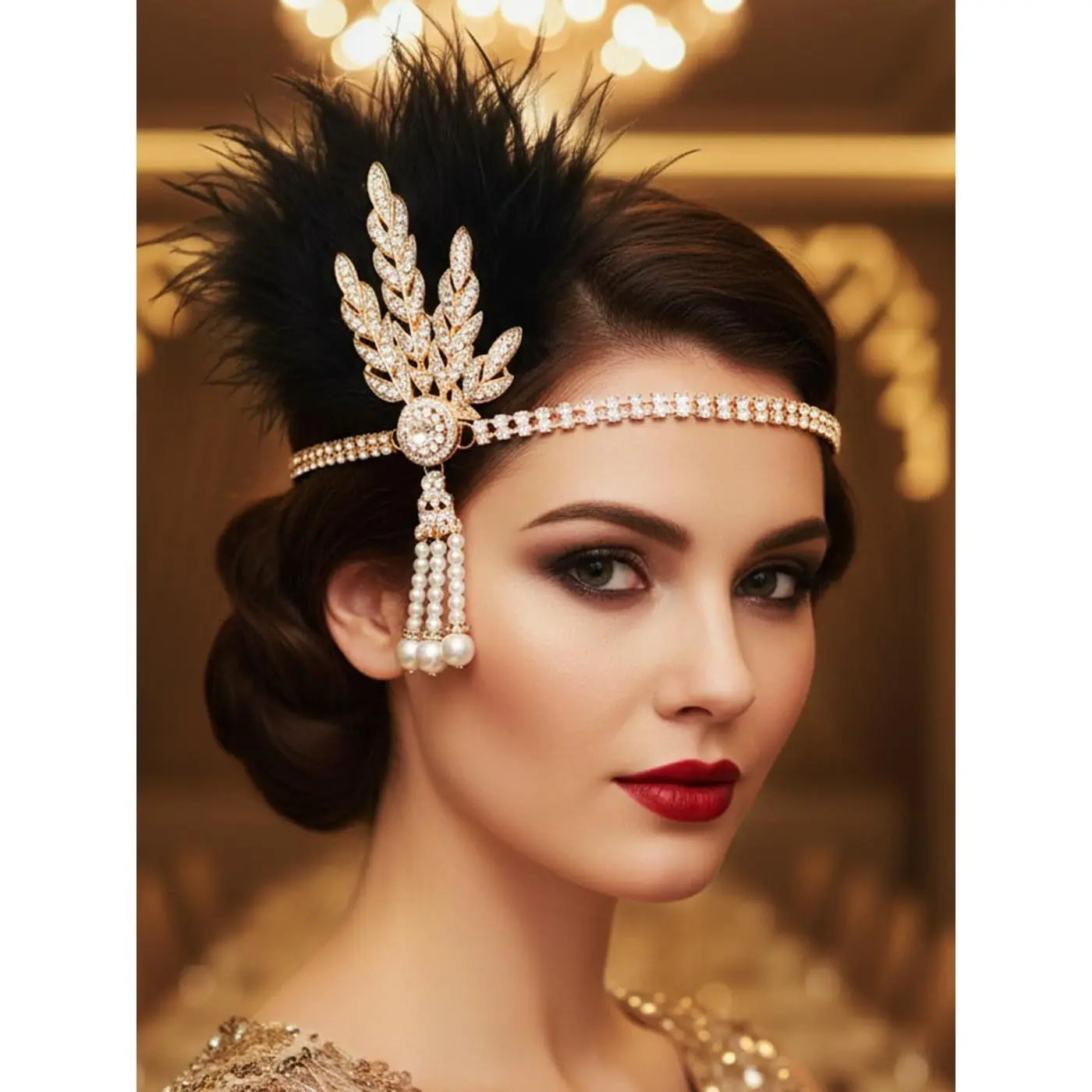 1920's Flapper  Headband Art Deco   Headpiece Inspired Leaf Medallion  Headband Bride Wedding Headdress Rhinestones Flapper  Hair Accessory for Women and Girls