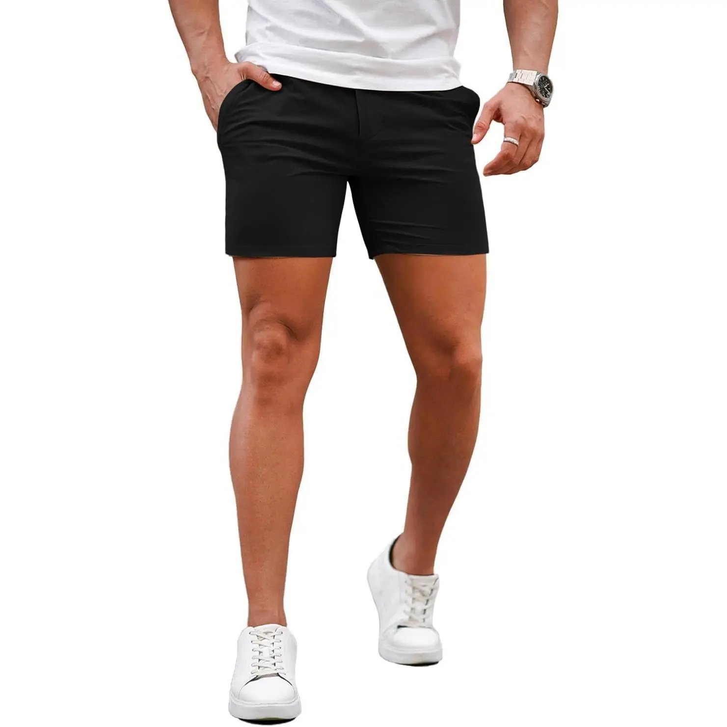 Mens Slim Fit Shorts Stretch Tapered Leg Skinny Chinos 5" 7"