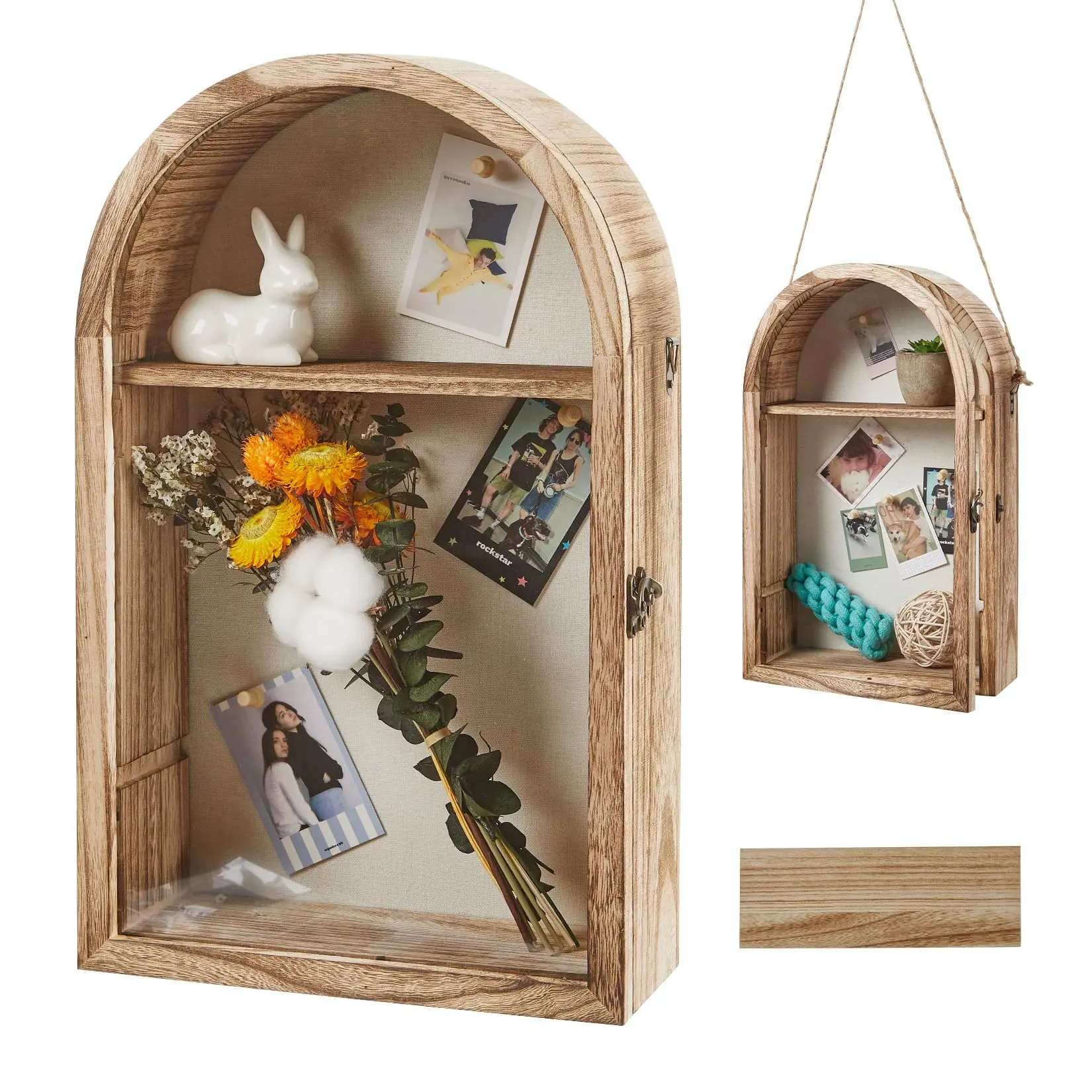 GAOMON Arched Shadow Box Frame 16.3"X9.8" Picture Frame,Photos Memory Box for Keepsakes, Wooden Shadowbox Display Cases with Removable Shelves