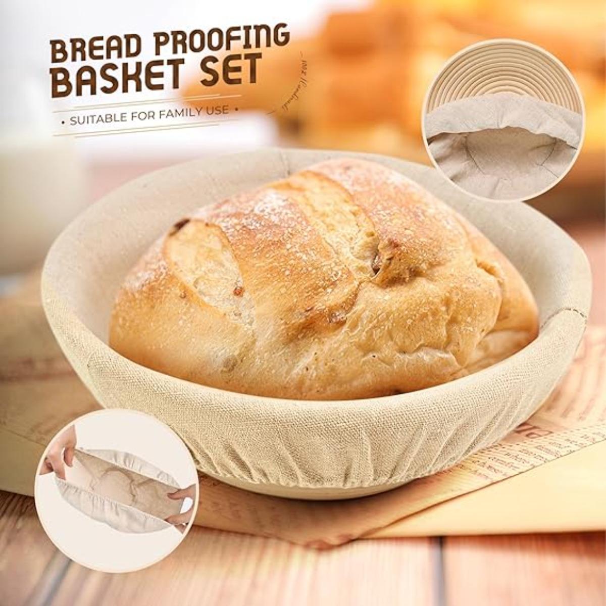 Christmas Gift Banneton Proofing Basket Set, 10 Inch Oval & 9 Inch Round Sourdough Bread Proofing Basket with Sourdough Bread Baking Supplies, Bread Making Kit 8 PCS