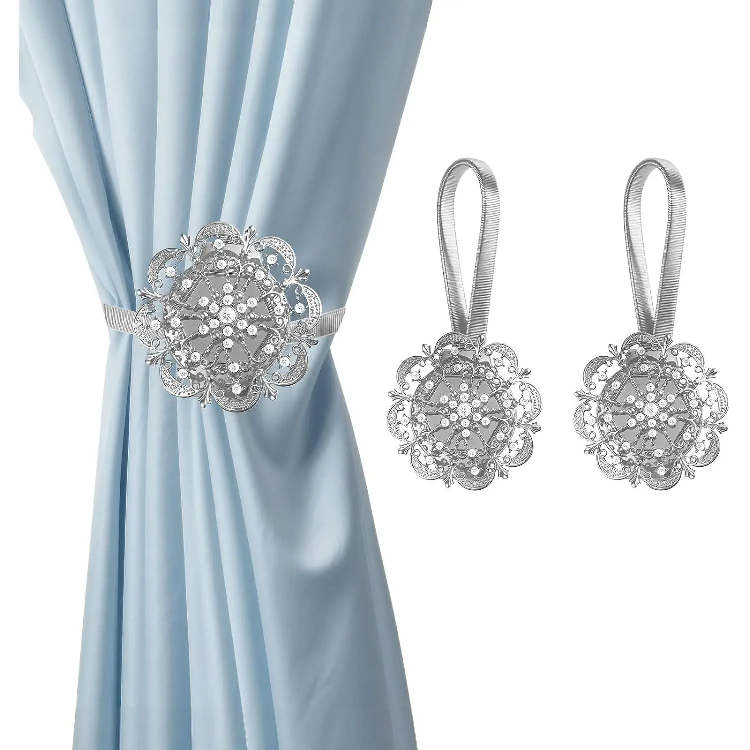 Curtain Tiebacks 2 Pack,   Mandala No-Drill Curtain Holdbacks with Flexible Spring Wire for Living Room Bedroom Window Decor