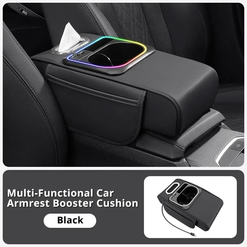 Car Multifunctional Armrest Storage Pad, Auto Interior Organizers, Type-C and Type-A Fast Charging, RGB Ambient Light, Easy Installation, Car Accessories