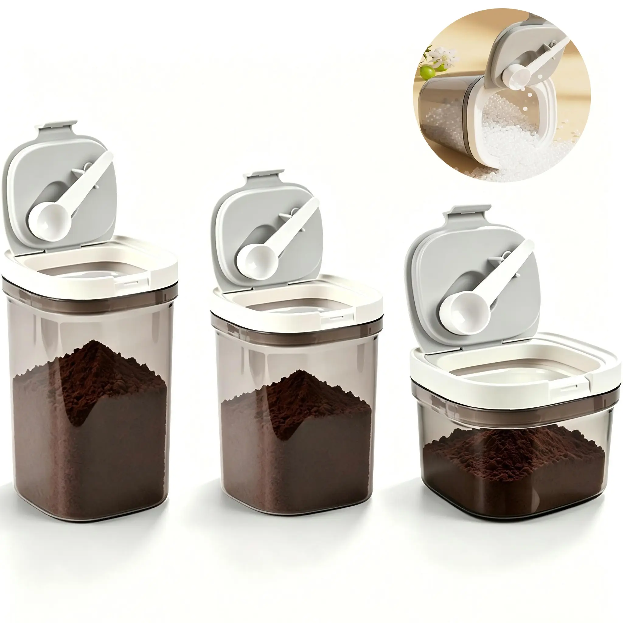 1.3L Airtight Coffee Jar with Magnetic Spoon, Pet Coffee Container, Grind and Store Coffee Beans, Dual Lock Lid, Dark Food Storage Jar, Airtight Reusable Containers
