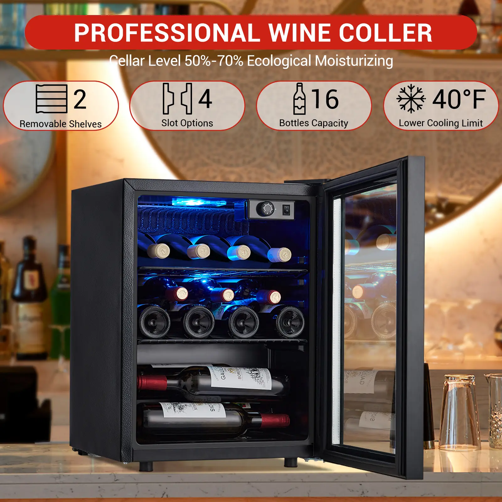 Garvee 16 Bottle Wine Fridge, Small Wine Cooler Temperature Adjustment Range 40~61°F, Mini Wine Refrigerator Freestanding for Home Kitchen Office Bar, Wine Cellar for Red, White and Champagne