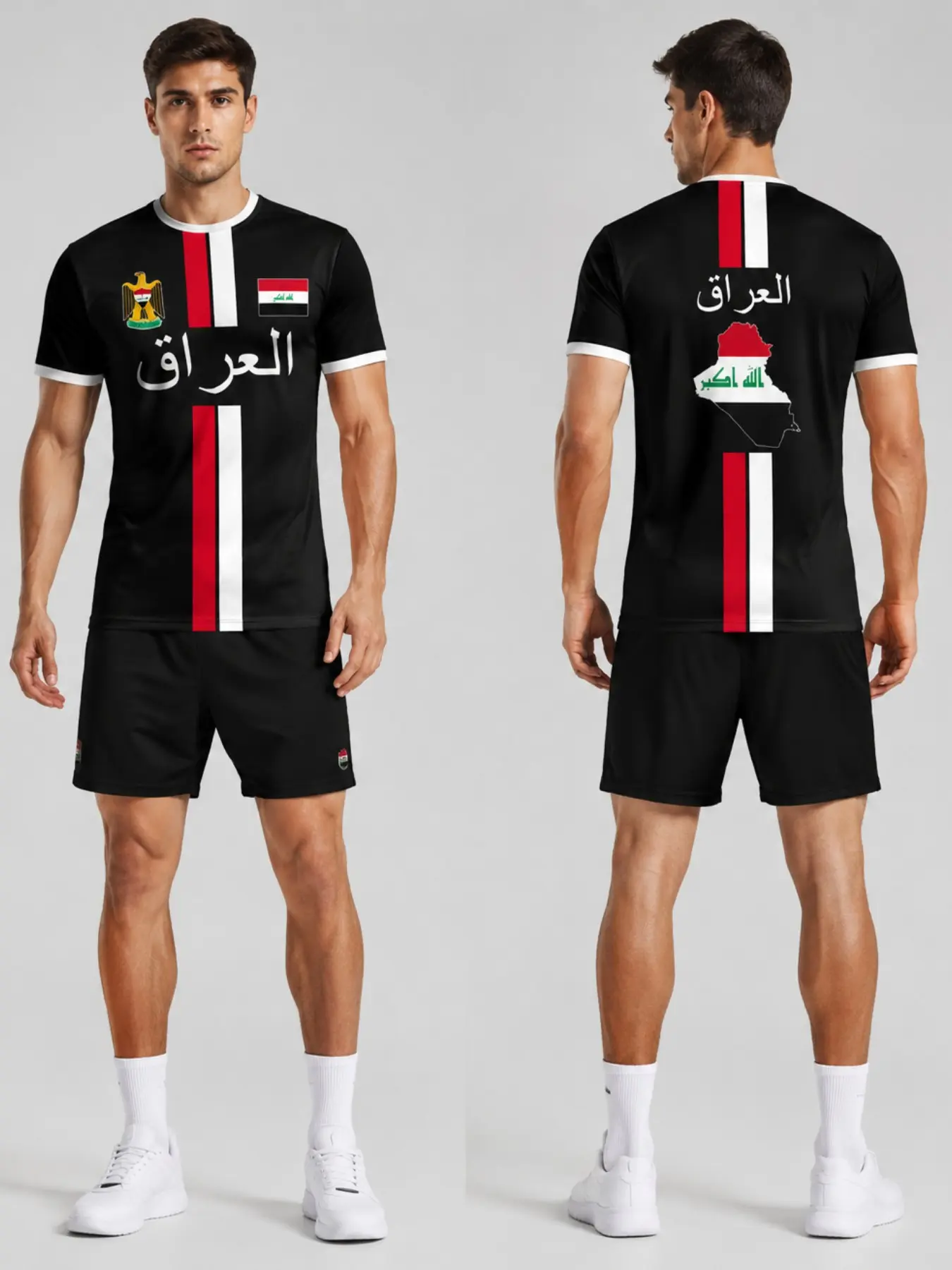 Iraqi Style Print Jersey, Unisex Summer Streetwear Short Sleeve T-Shirt, Sporty Loose-Fit Long Top, Breathable Quick-Dry Football Tee