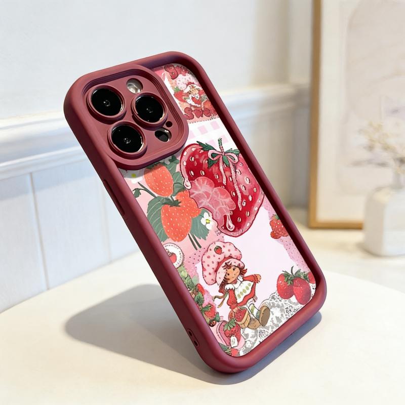 Strawberry Shortcake Pattern Phone Case, Soft Silicone, Fully Protected and Shockproof For iPhone 17 16 15 Pro Max 14 13 12 11 X Plus Air 17E Pink Girl Mini