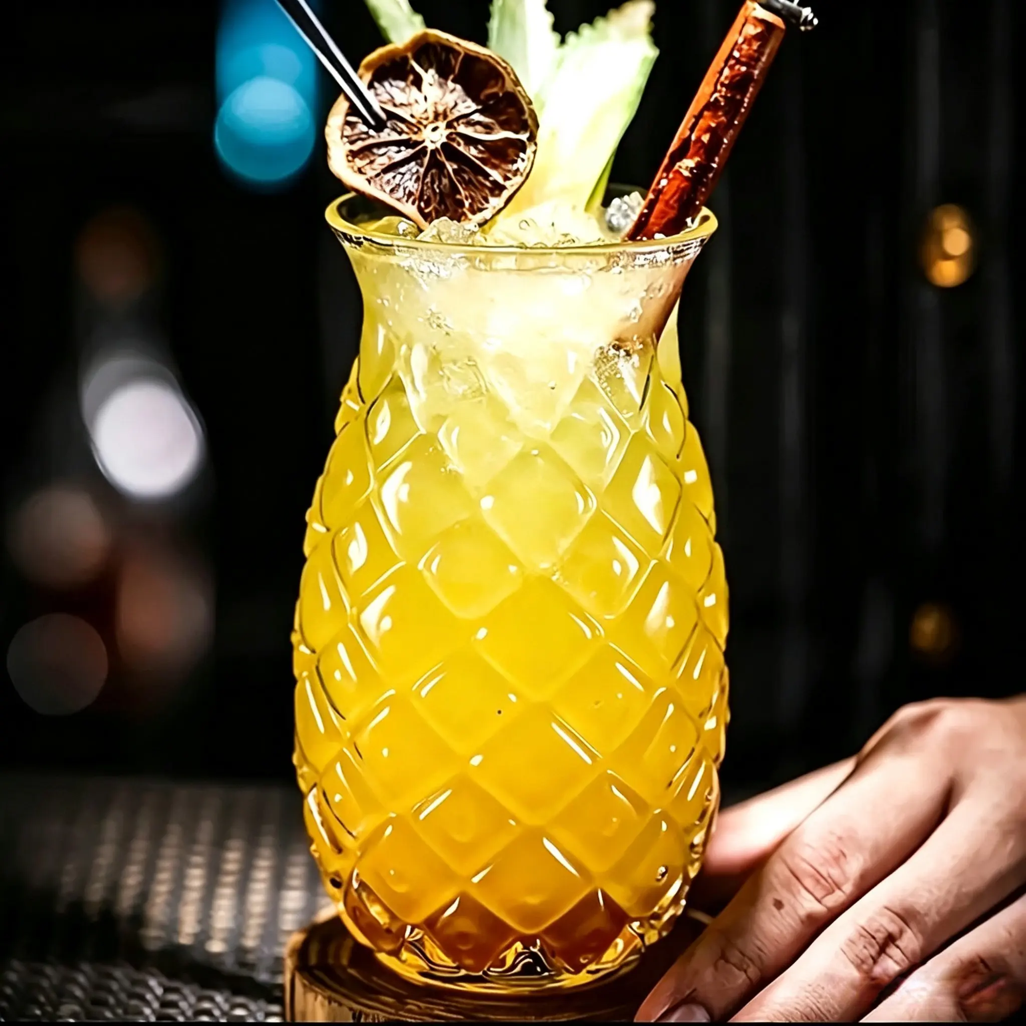 Trendy Pineapple Glass Cup, Unique Pineapple Shape with Elegant Rhombus Pattern, Perfect for Tropical Drinks, Juice, Sparkling Water, Bar, Party Use, Drinkware