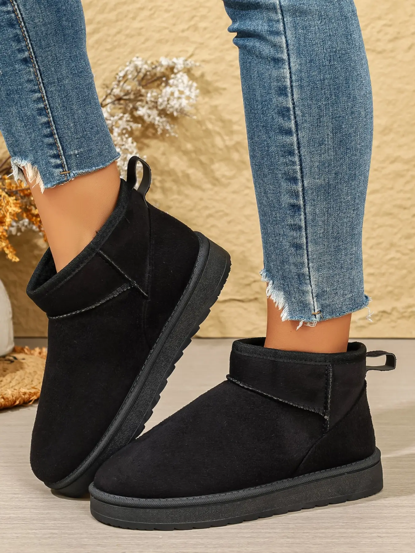 Minimalist Faux Suede Slip-On Winter Boots, Slipper Boots, /, Thick Sole, Non-Slip Gear Bottom, Women's Fall/winter Warmth