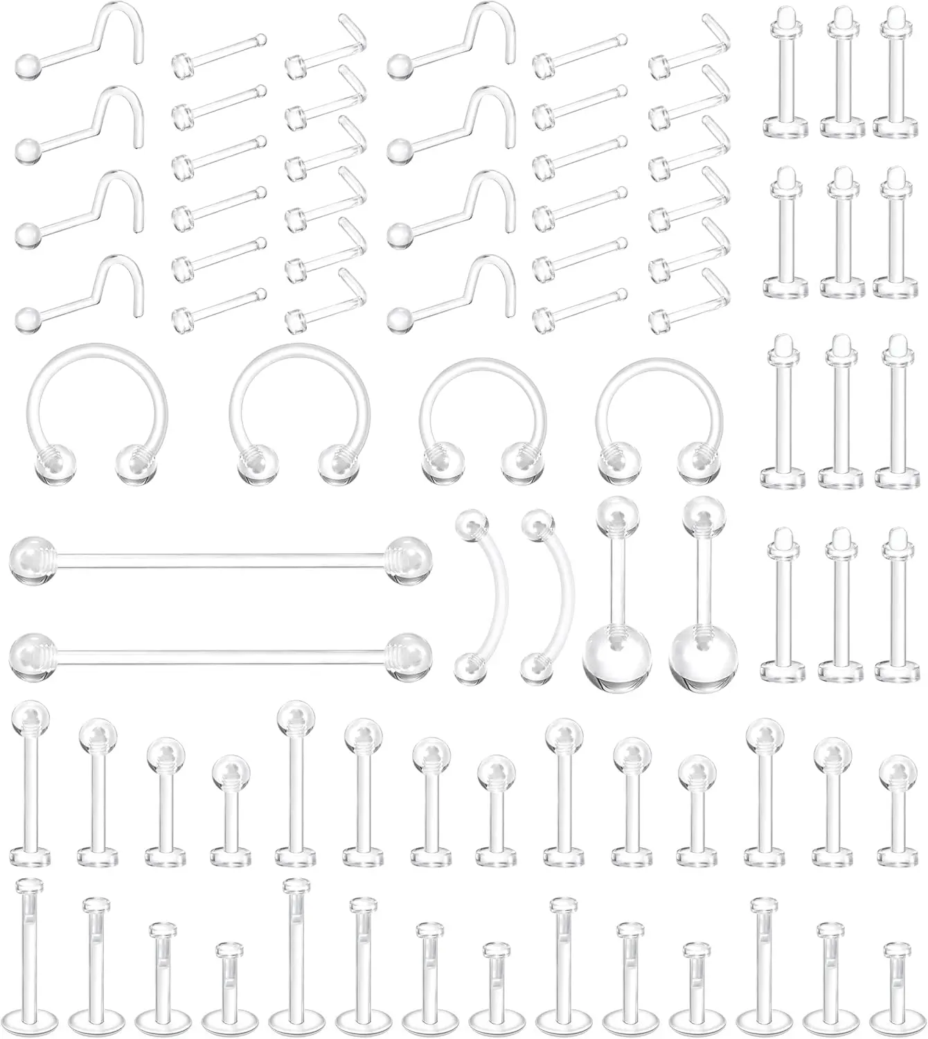 Dochais Clear Nose Stud Piercing Retainer Plastic Body Jewelry Lip Helix Septum Eyebrow Belly Cartilage Bioflex Industrial Bar L-Shape Invisible Flat Back Earring for Women Men Sport Surgery Work