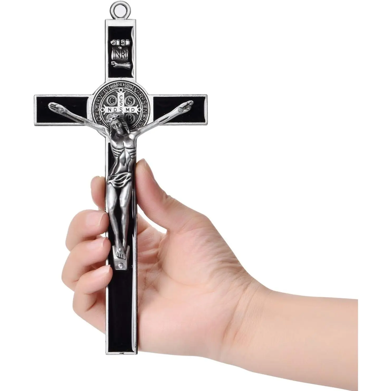 Black Enamel Saint Benedict Crucifix Wall Cross, 7 Inch Metal Wall Art - Meaningful Religious Gift of Blessing and InspirationGift