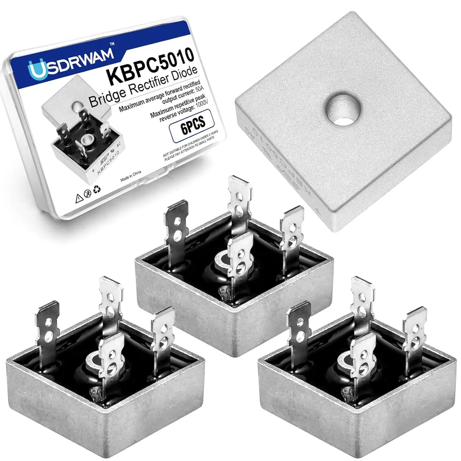 6 Pcs KBPC5010 Bridge Rectifier Diode, 50A 1000V KBPC 5010 Power Rectifier Diode Electronic Components Ac to Dc, High Voltage