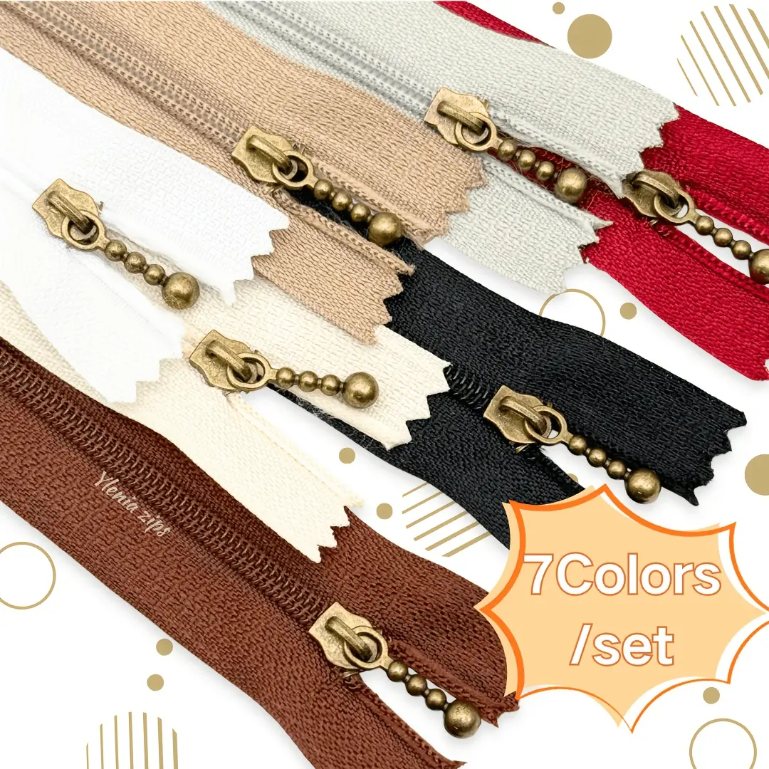 7pcs mixed-color nylon zippers, for sewing handbag crafts, available in multiple colors and sizes, suitable for zipper jackets, garments, jeans, skirts, handicrafts and more