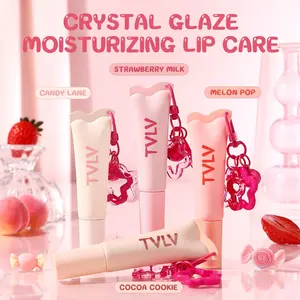 1pc TVLV Crystal Glaze Shiny Lip Oil, 4 Flavors Hydrating & Nourishing Lip Balm, Portable Compact Design, Glossy Shine Finish