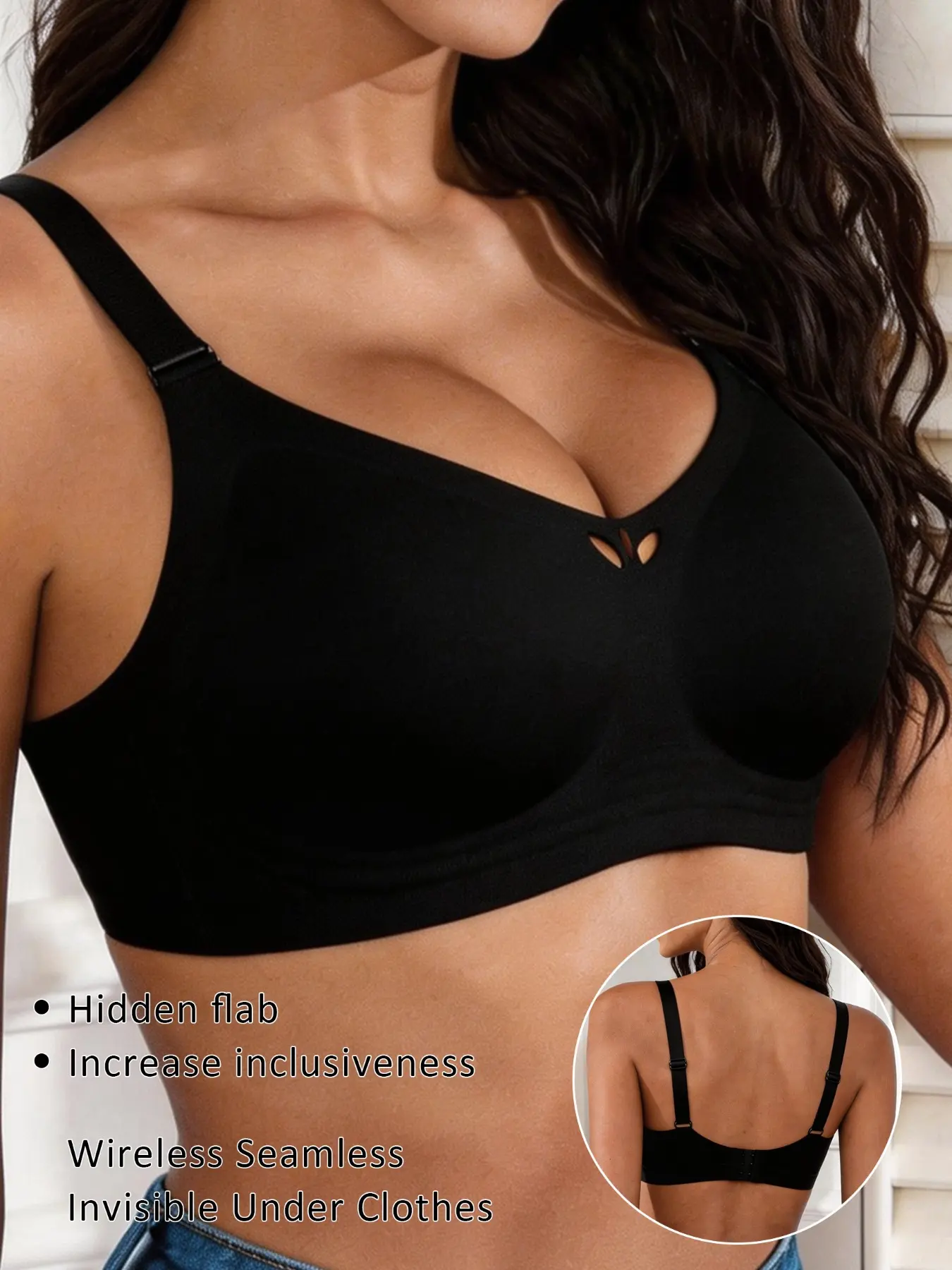 3D Jelly Strips Zero Compression Wireless Bra, Contour Molded Cups Side Spillover Control Bralette, Adjustable Back Closure Seamless No Show Everyday T-Shirt Bra, Fit