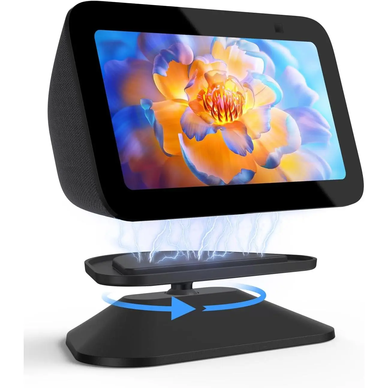 Stand for Echo Show 5 (3rd Gen), Adjustable Tilt Swivel Stand Anti-Slip Base   Compatible with 2023 Release Show 5  Display & Mobile Phone 12/13/14 with  Case- Black