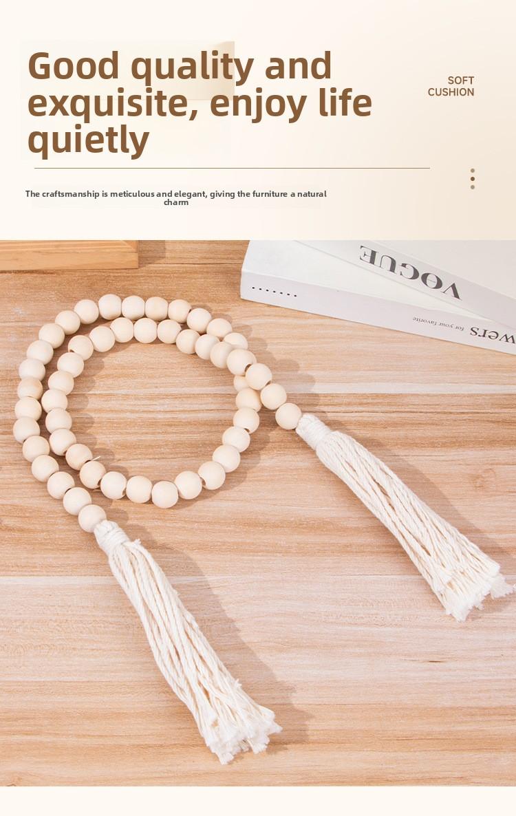 Boho Handmade Wood Bead Garland with Tassels, Natural Wood Beads Curtain Tieback, Farmhouse Rustic Home Decor for Living Room Bedroom, Perfect for Boho Interior Design, Wall Hanging Accent