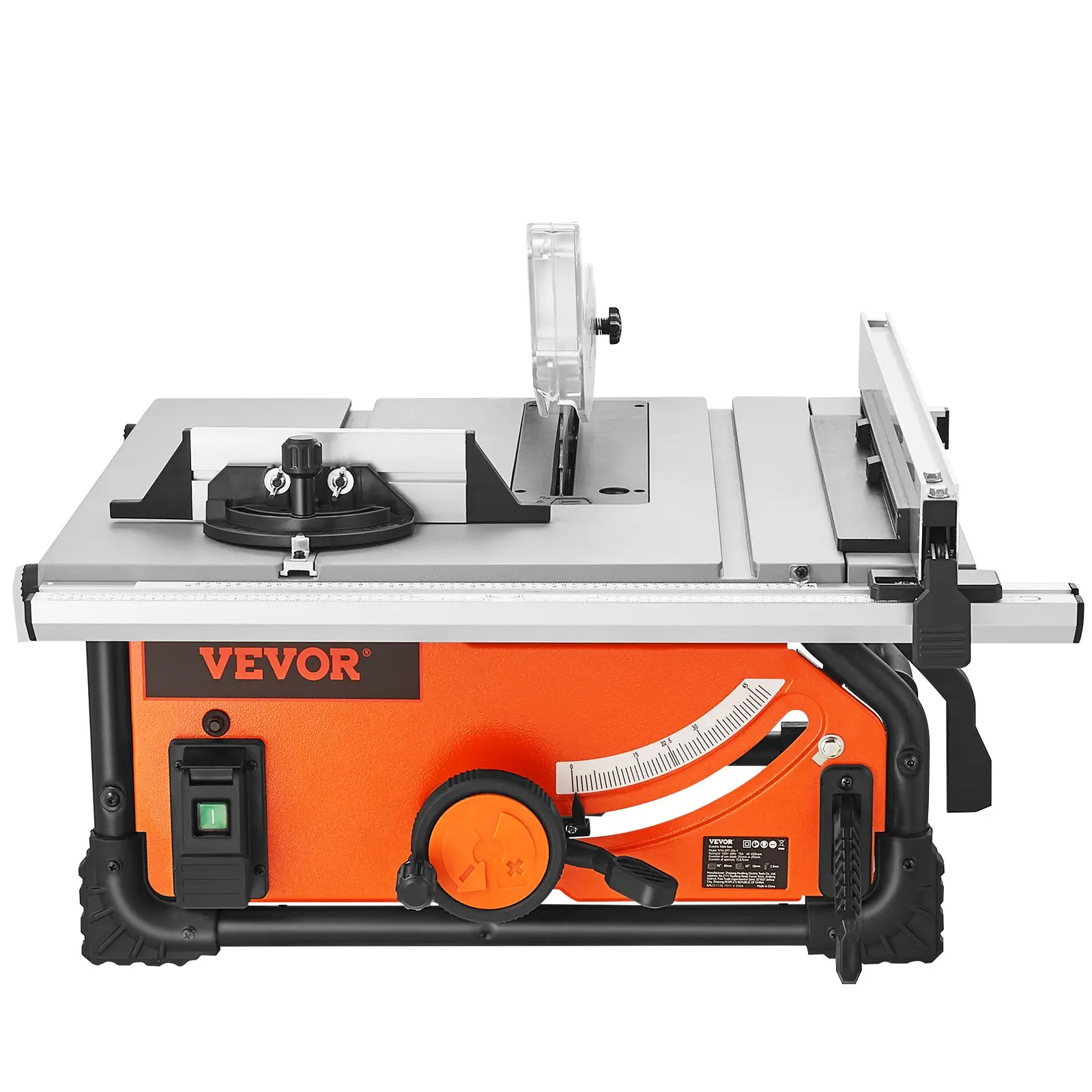VEVOR Compact 10-in 15-Amp Wood Cutting Table Saw, Portable with 40T Blade, 25-in Max Rip Capacity, 4500RPM Speed, Auto-Align Fence & Sliding Gauge for DIY Woodworking