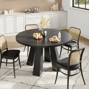 47" Round Dining Room Table for 4-6, Wood Kitchen Table, Farmhouse Circle Dinner Table with 4 Legs and Stable Base, Dining Room Living Room Apartment Breakfast Area