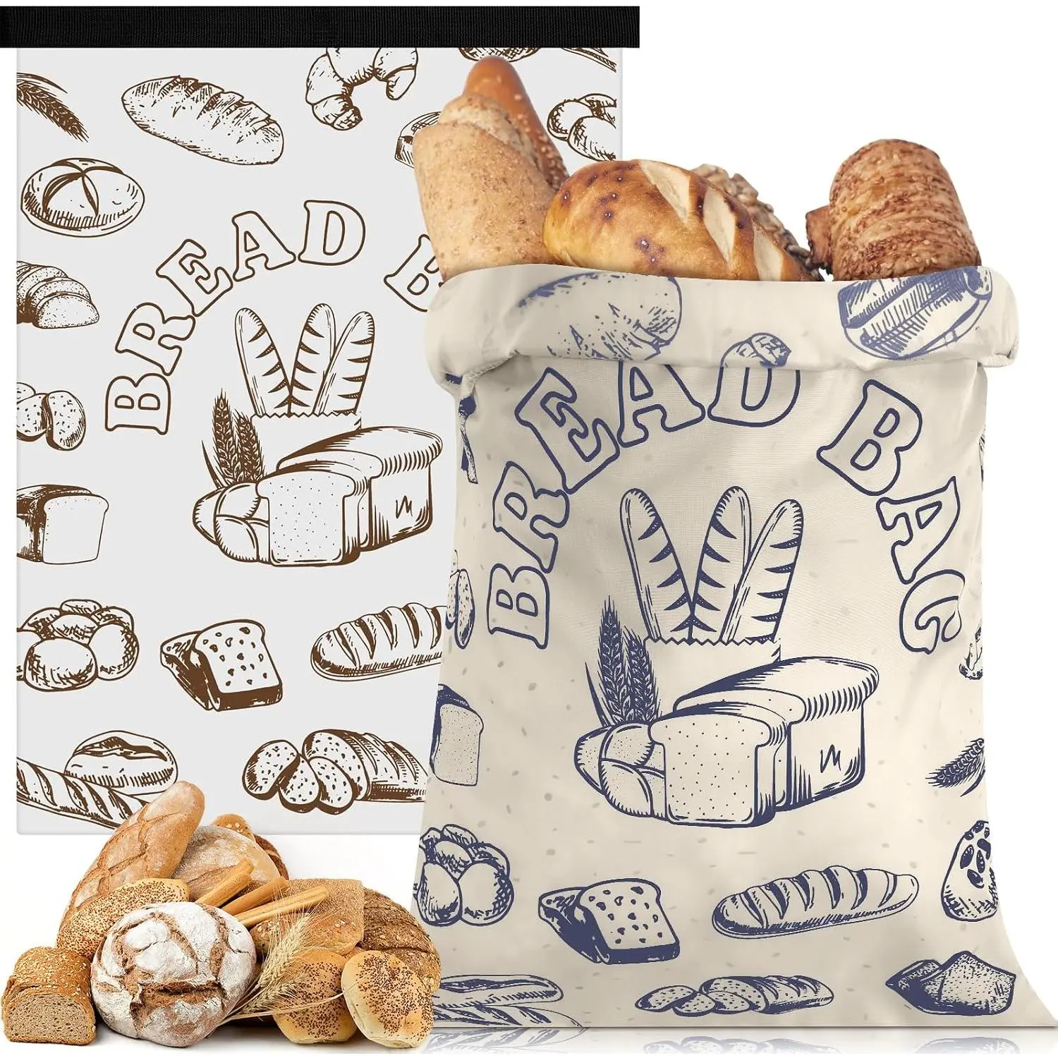 2 count Bread Bags for Homemade Maker  Zipper  Beeswax Bread Storage Bags with Lining Large Freezer  Sourdough Container for Loaf, 17" x 12"(Novelty)