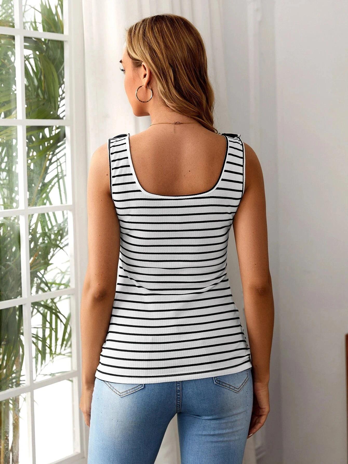 Maternity vest, casual sports top, white striped summer style, nursing and breastfeeding-friendly maternity wear