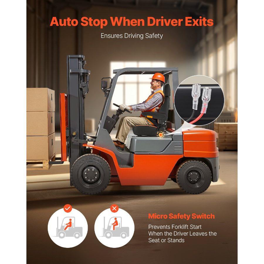 VEVOR Universal Forklift Seat, Tractor Seat with Adjustable Back, Armrest, Headrest Safety Belt, Secure Tractor Seat with Micro Switch, Ergonomic Lawnmower Seat for Skid Loader Bulldozer