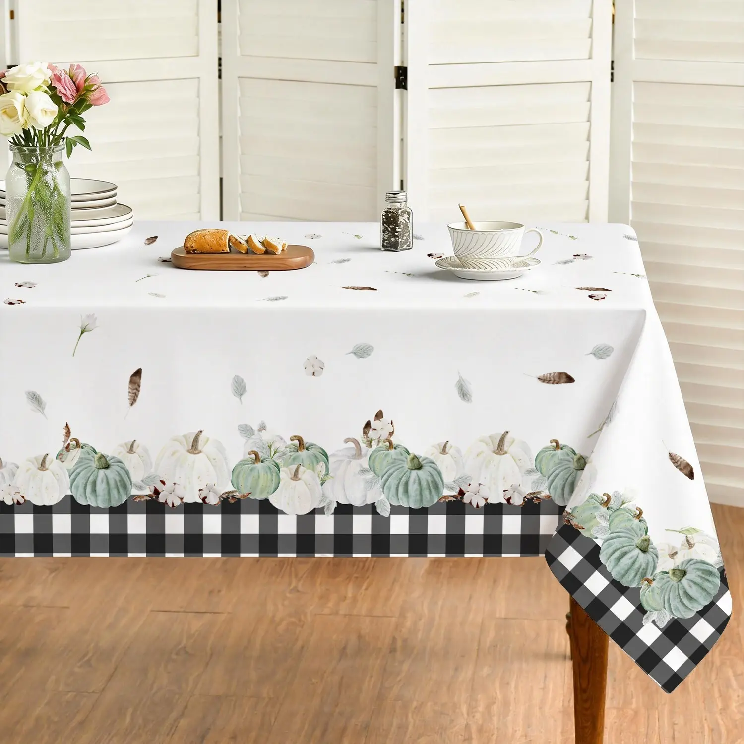 Autumn Thanksgiving Harvest Polyester Tablecloth, Washable Winter Dining Tablecloth, Home Kitchen Decor, Festival Decoration (1pc)
