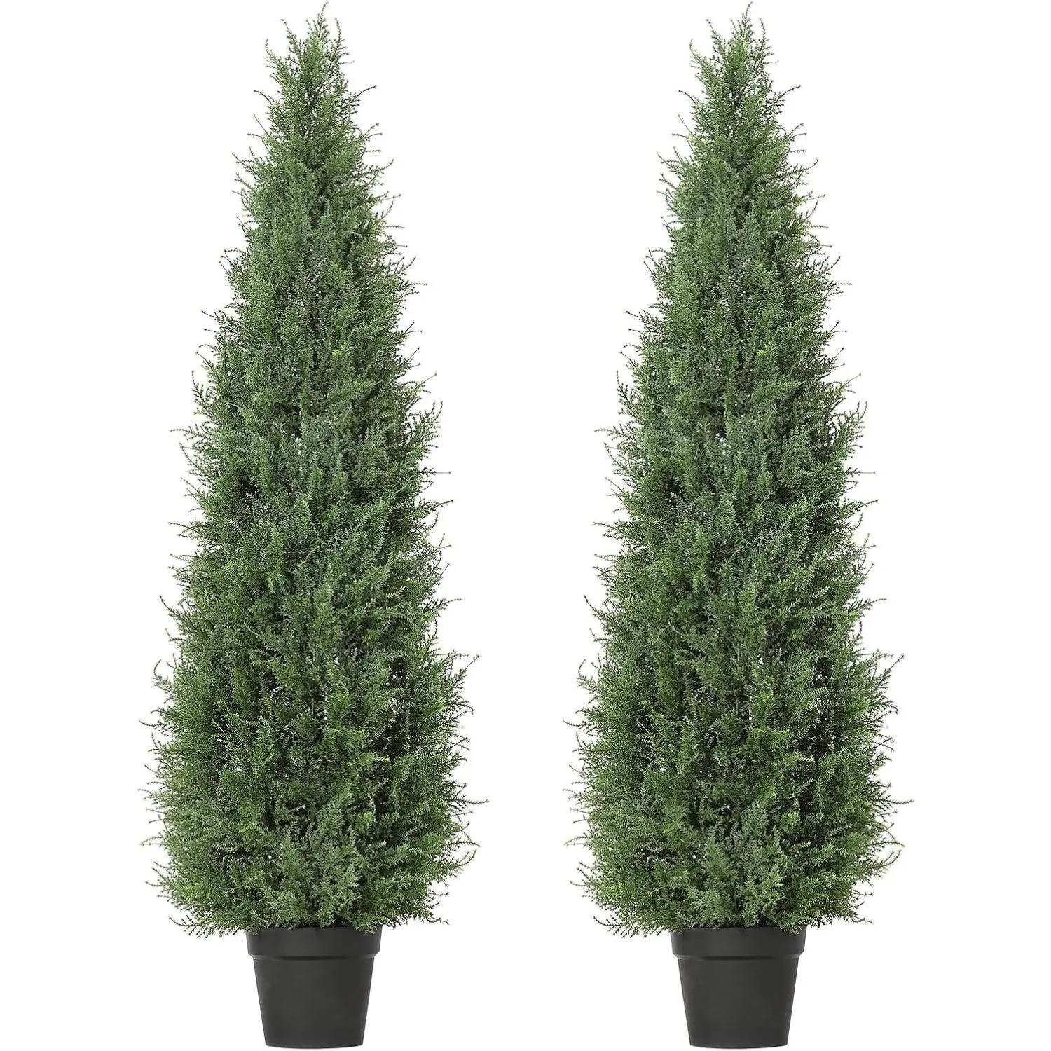 2-Pack UV-Protected Artificial Cedar Trees – Realistic Faux Potted Hedge Plants for Porch, Garden & Patio, Low-Maintenance Outdoor Decor